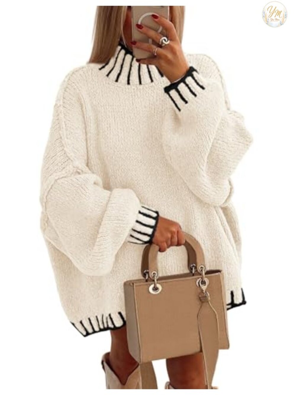 Chunky Knit Mock Neck Pullover Sweater Women Long Sleeve Oversized Tunic
